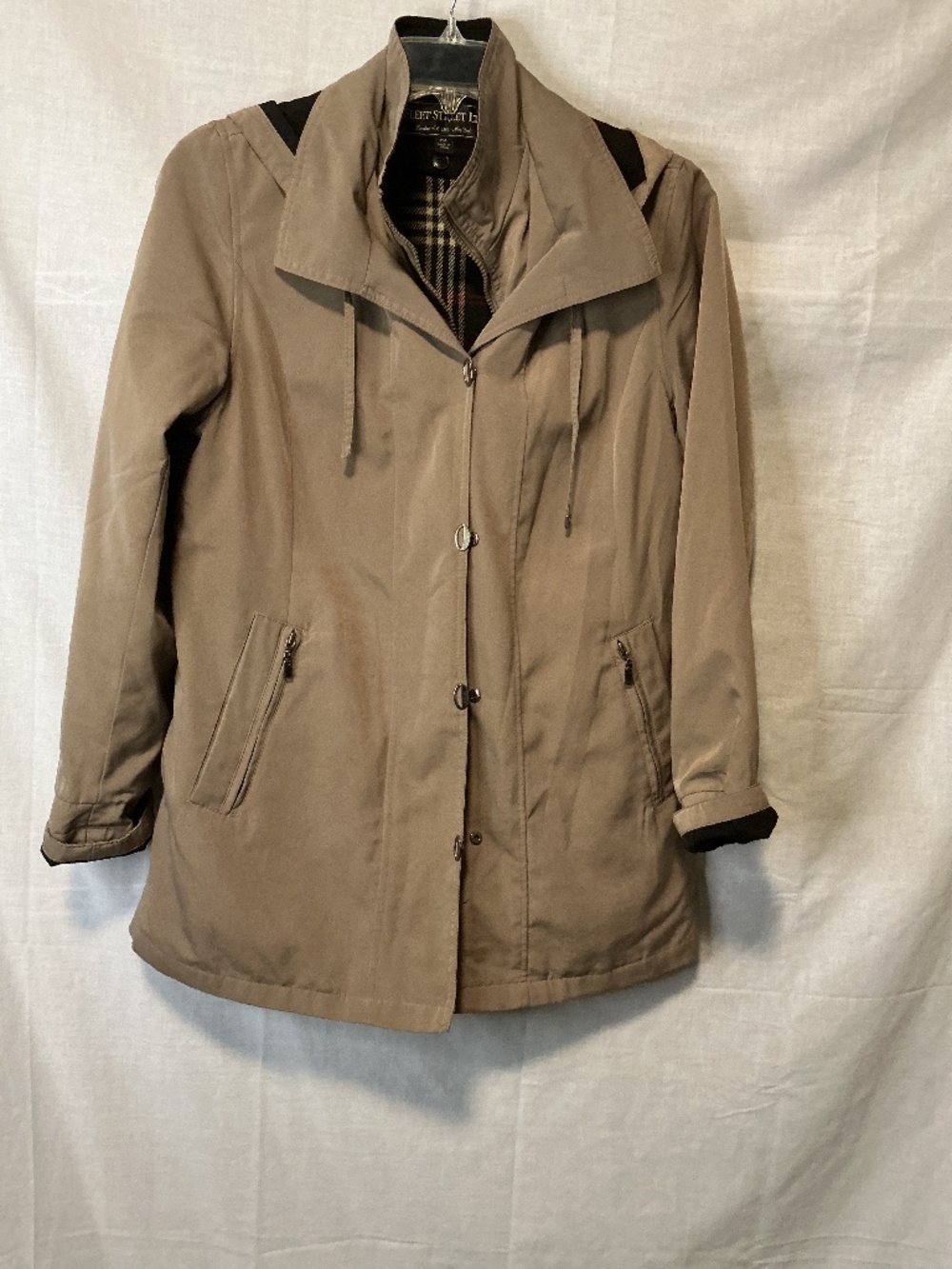 Fleet Street Ltd Women’s Brown Tan Car Coat Full Zip Snaps Zipper Pocket Size PM